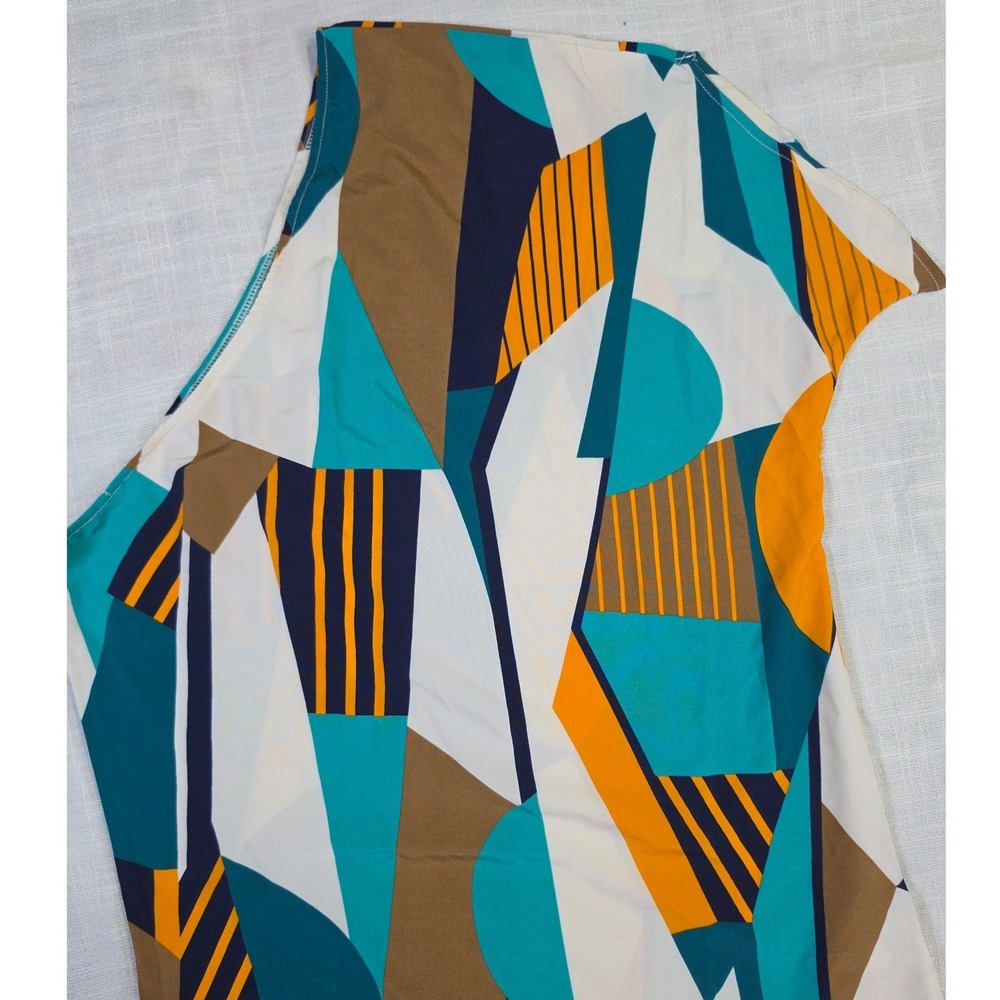 Unbranded Geometric Abstract One Shoulder Sleeveless Blouse Teal Orange Small